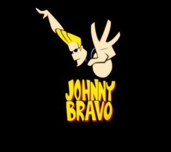 Johnny Bravo wallpaper del personaje en fondo negro con logotipo amarillo