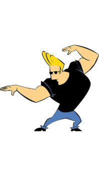 Wallpaper de Johnny Bravo el personaje de caricatura en pose de karate con fondo blanco